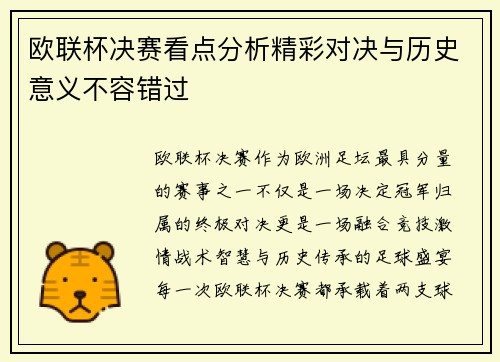 欧联杯决赛看点分析精彩对决与历史意义不容错过 欧联杯决赛看点分析精彩对决与历史意义不容错过
