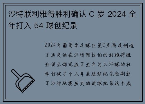 沙特联利雅得胜利确认 C 罗 2024 全年打入 54 球创纪录 沙特联利雅得胜利确认 C 罗 2024 全年打入 54 球创纪录
